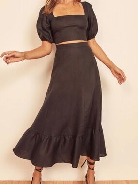 Reformation Yucca Two Piece Linen Skirt Set Black